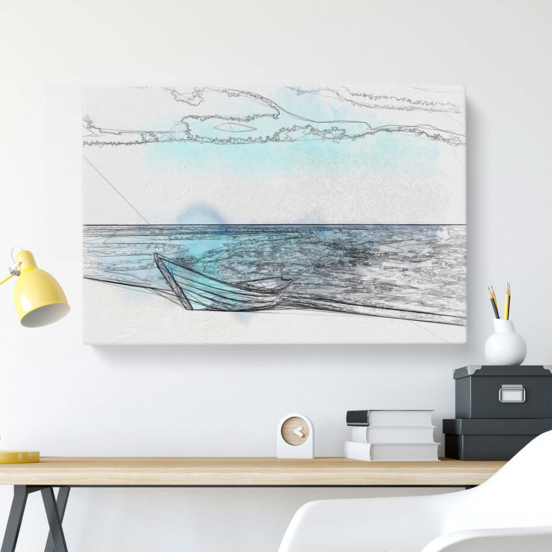 Blue Boat Upon The Beach In Abstract - Wrapped Canvas Print, 50cm H x 76cm W x 3cm D