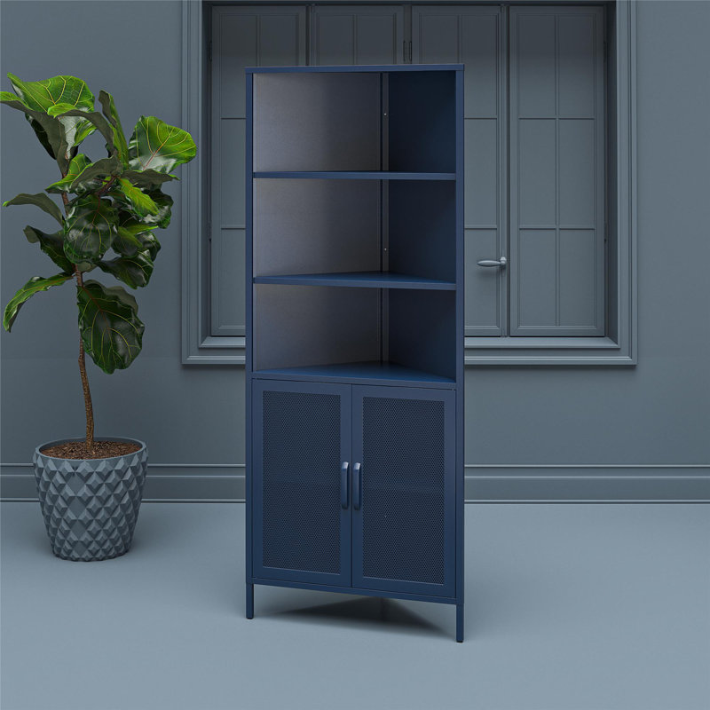 Channing Corner Storage Cabinet with 2 Doors, Navy Blue