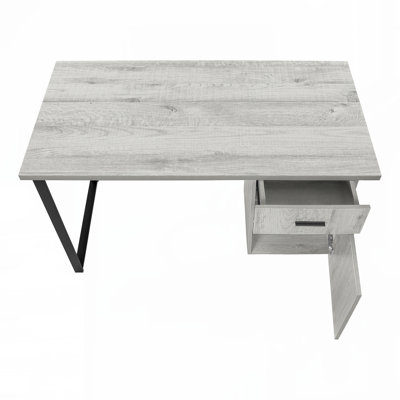 Bureau d'ordinateur, bureau personnel, ordinateur portable, installation à gauche, à droite, tiroirs de rangement, l 48 po, travail, stratifié gris, métal noir, contemporain,