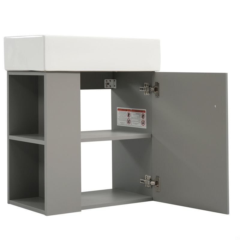 Meuble-lavabo flottant avec lavabo en céramique, Gris, Noir