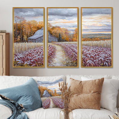 Orange Farm Landscape Autumn Harvest - Farmhouse Wall Art Print Set