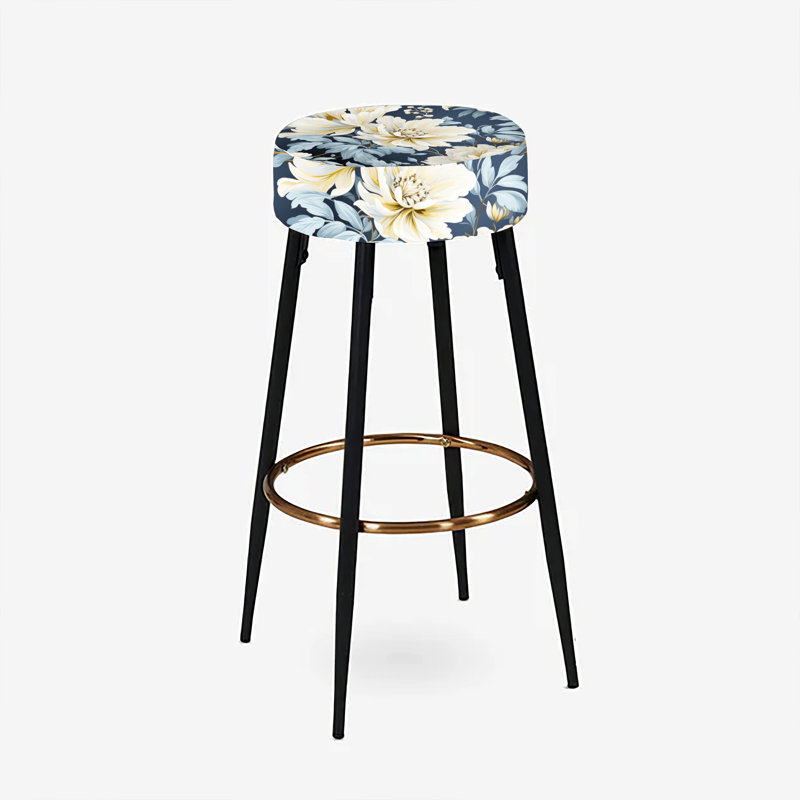 Ensemble de 2 tabourets de bar ornés de damas beiges et bleus