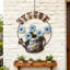 Panneau de bienvenue en métal, décoration en métal de cercle, décoration murale de jardin extérieur