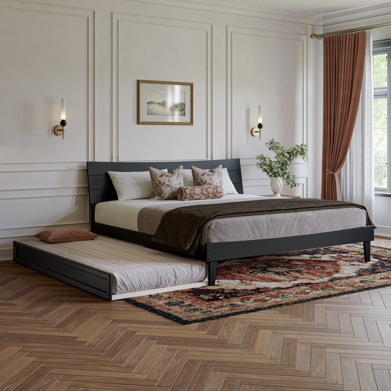Phoenix Wood Platform Bed with Trundle, Noir, King