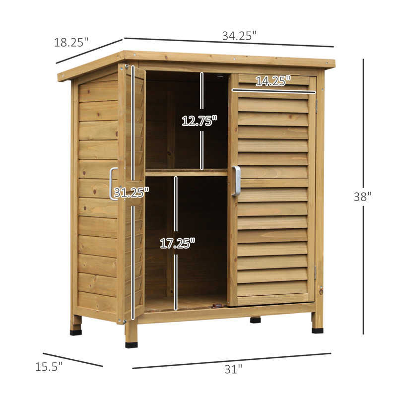 Bouzoun 7 ft. W x 4 ft. D Solid Wood Pent Tool Shed, Brown/Natural Wood
