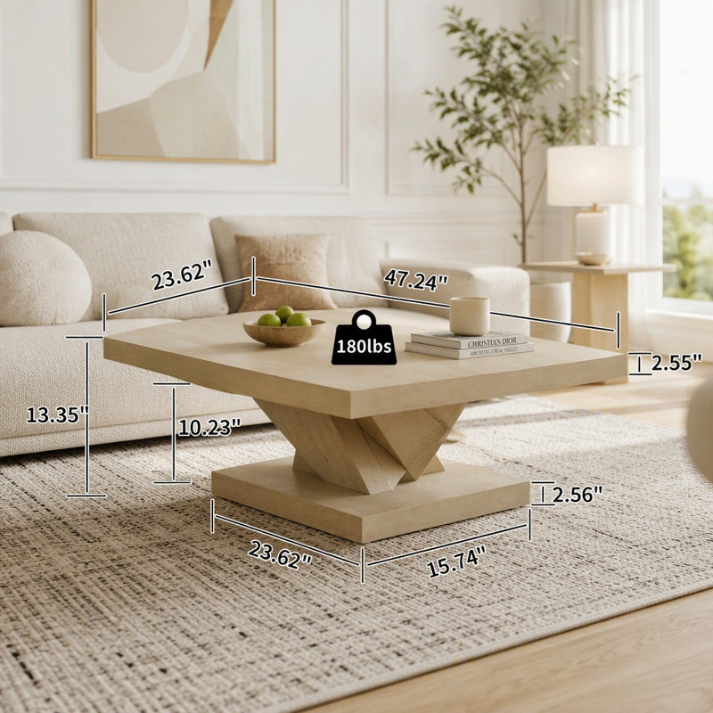 47" Modern Cross Leg Coffee Table, Imitative Oak