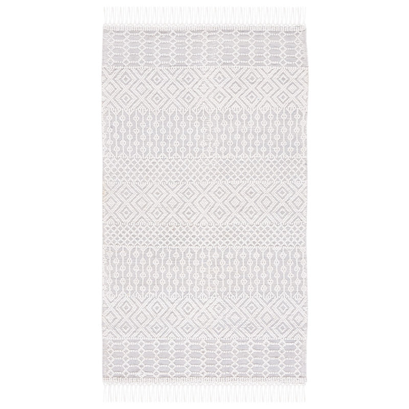 Stroudsburg Hand Woven Pet Yarn/Cotton Southwestern Rug in Gray/Ivory, Rectangle 8' x 10'