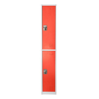 72" x 12" x 12" 2-Door Steel Key Lock 2-Tier Locker - Employee & Student Storage for Schools, Gym, Workplace - Includes Shelves, Hooks, Ventilation & Card Holder - Easy Assembly