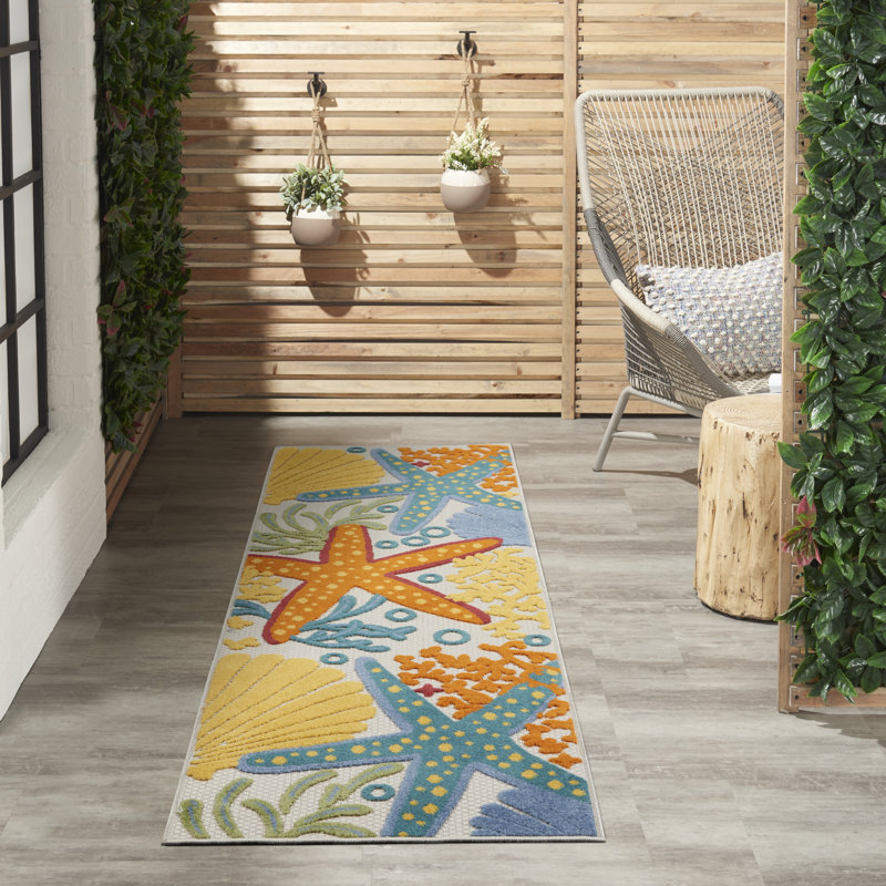Aadvik Machine Woven Indoor / Outdoor Area Rug with Non-Slip Backing, Rectangle 2' x 6'