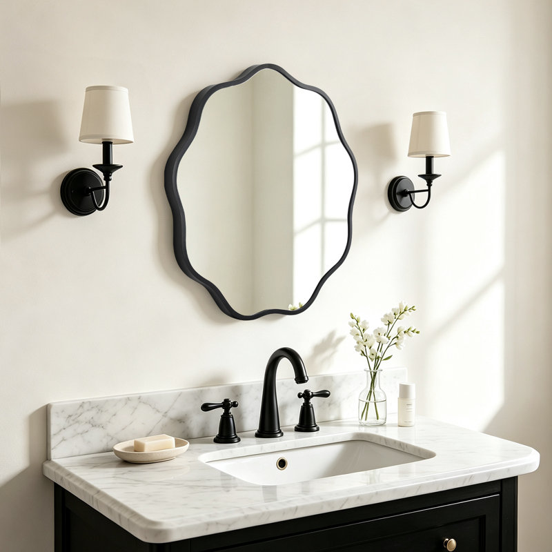 Miroir rond en aluminium, Noir, 20 po x 20 po