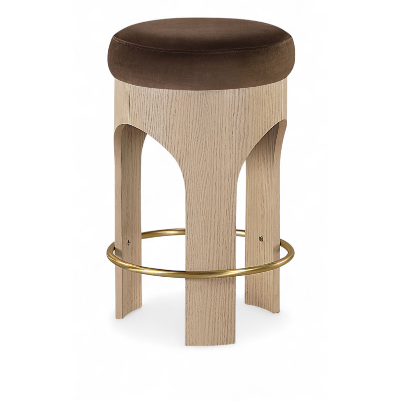 Tabouret de comptoir rembourré en velours Bocceli, Velours brun, Naturel