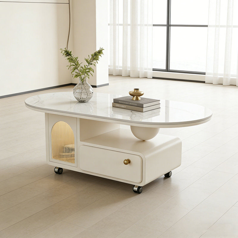Table basse Shelly, Blanc, Gris clair / Blanc, H 16,53 po x l 47,24 po x P 23,62 po