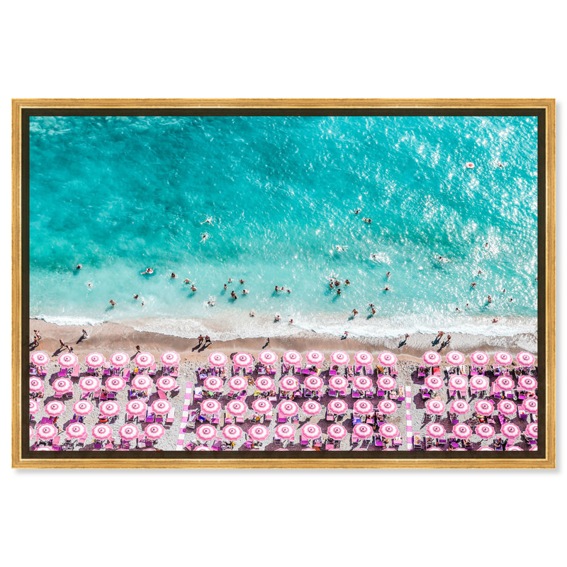 Paradise Beach Umbrellas - impression, Cadre flottant doré, H 16 po x l 24 po