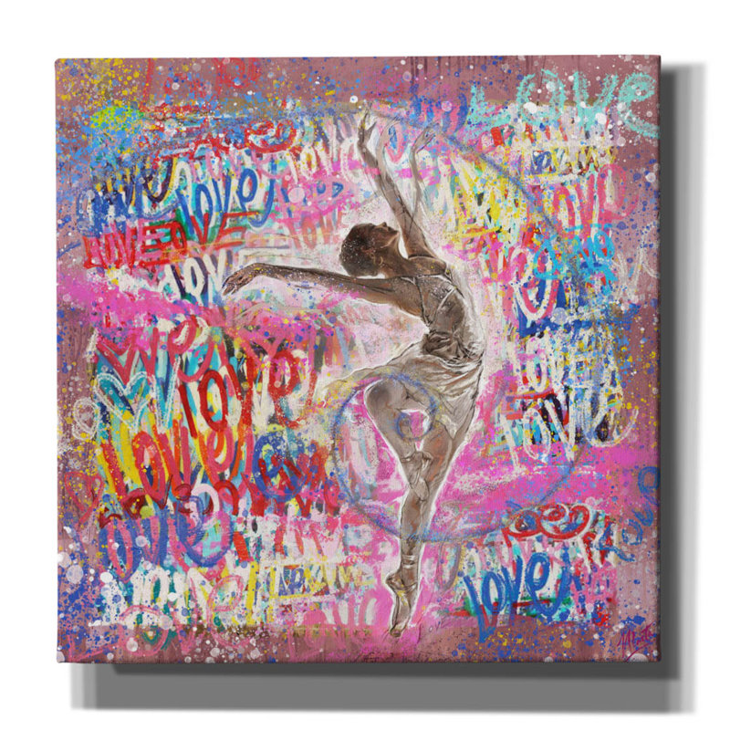 «Graffiti Ballerina 2» par Marta Wiley, art mural sur toile, H 18 po x l 18 po x P 0,75 po