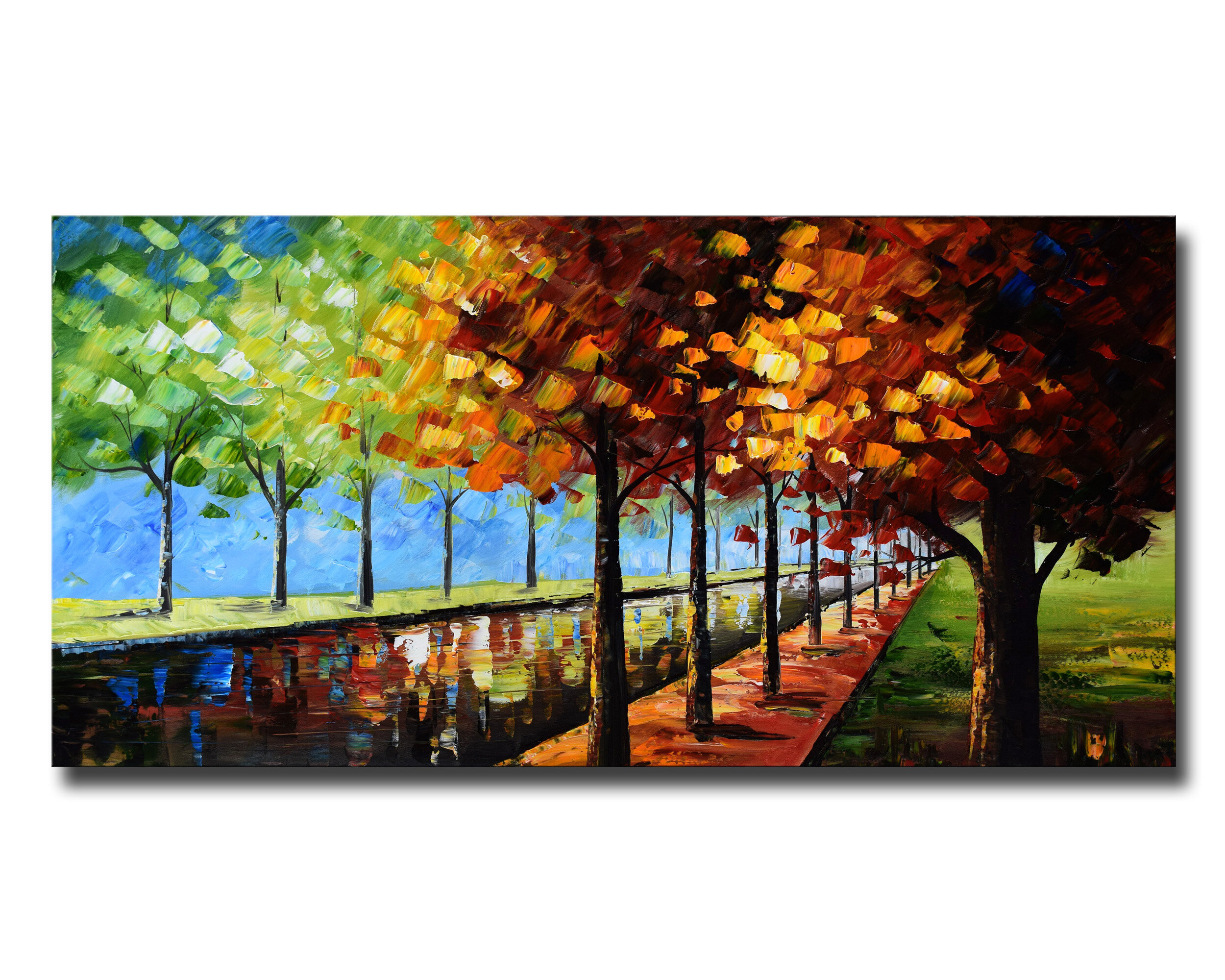 Colourful Landscape Trees Impressionist IV 12 in x 8 in Painting Canvas Art Print, by Designart