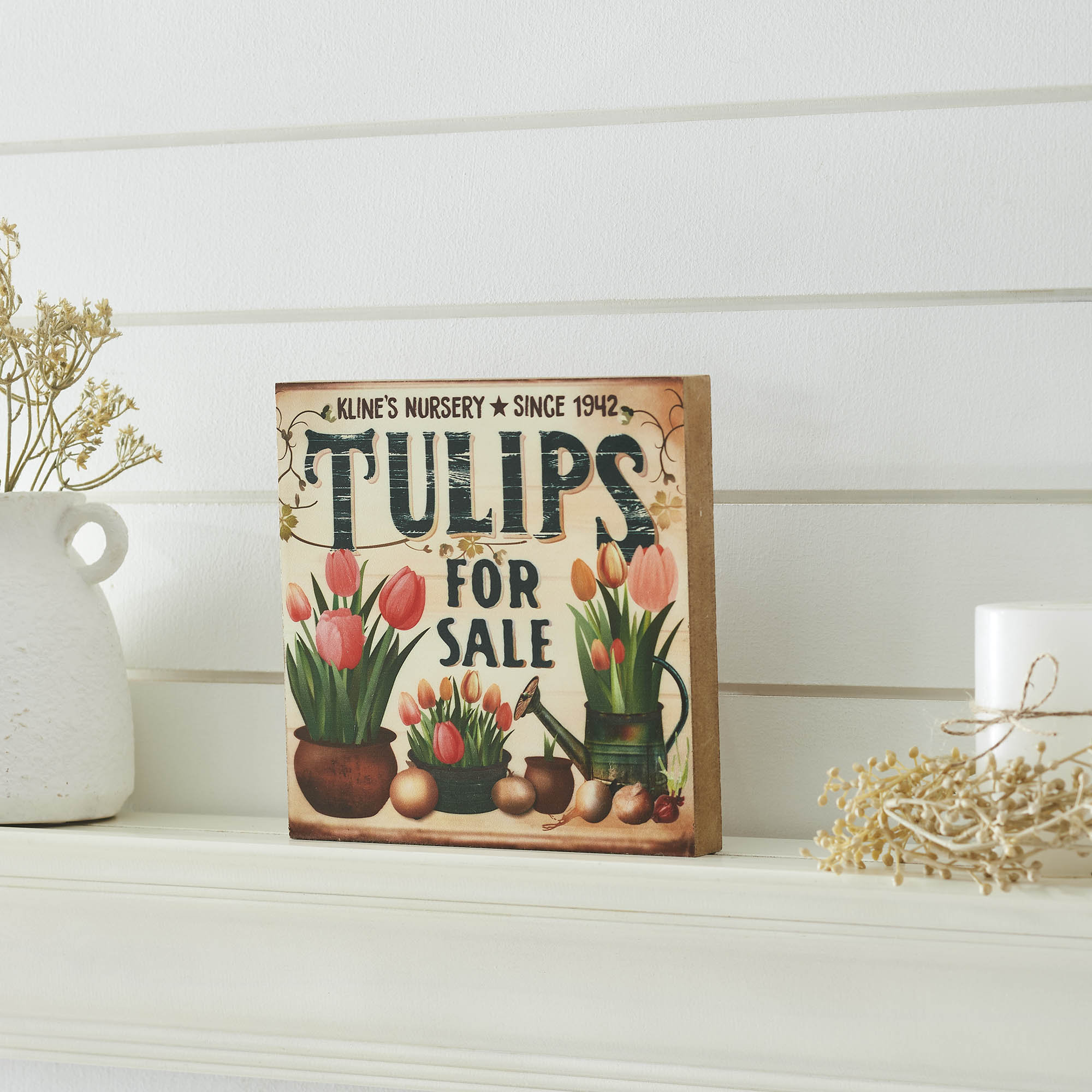 VHC Brands Spring In Bloom Tulips For Sale MDF Block Sign 8x8x1 | Wayfair