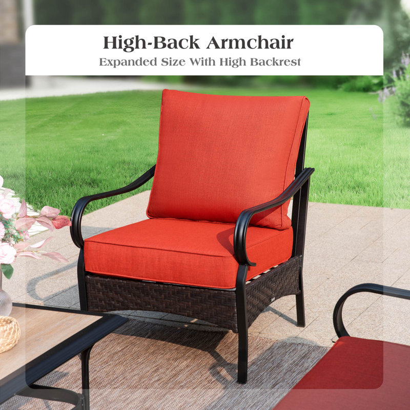 4-person Outdoor Conversation Set With Fire Pit Table, Red