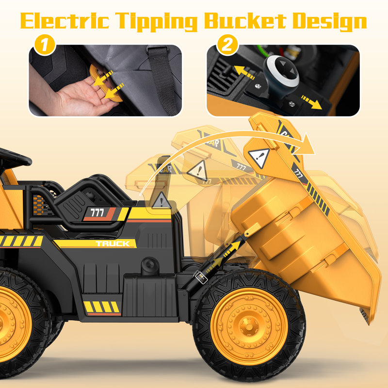 ANPABO 12V Ride on Dump Truck with Remote Control,Electric Dump Bed, Ride on Car for Kids,EVA Tires, Yellow