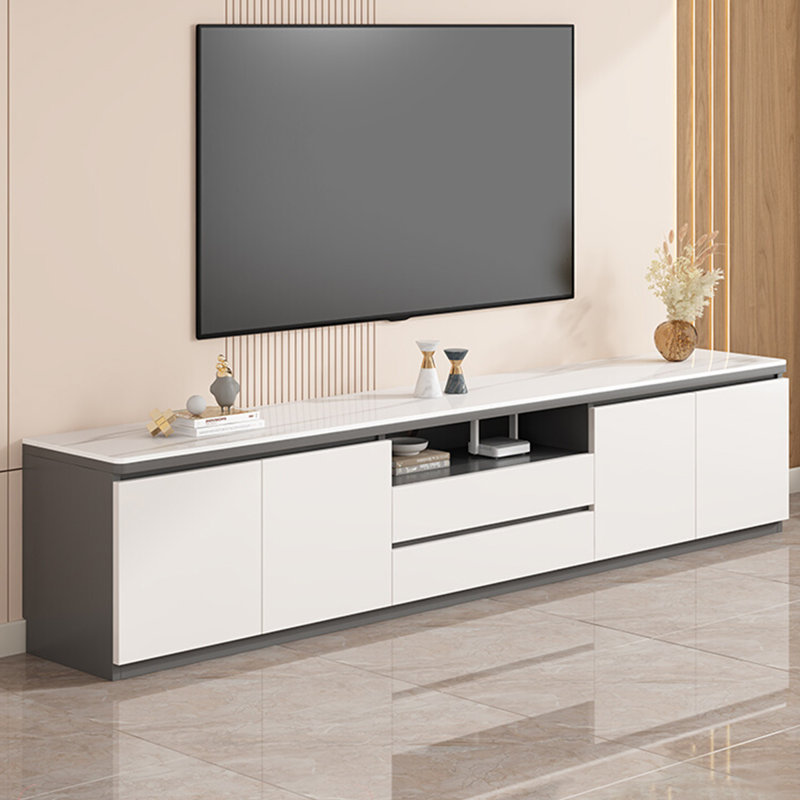 Meuble télé blanc en bois manufacturé, H 15,75 po x L 94,49 po x l 13,78 po