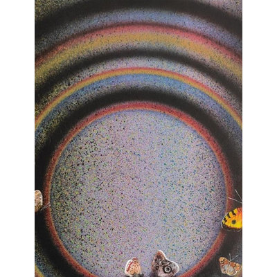 Happy Vibration Acrylic Painting by Ghanshyam Gupta – 32" x 24" Abstract Butterfly and Concentric Rings Canvas Art for Modern Home Decor
