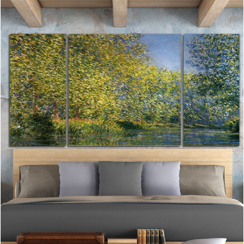 "Bend in the River" par Claude Monet, ensemble de 3 reproductions d’art sur toile tendue, H 24 po x L 48 po x P 1,5 po