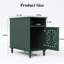 Table de bout rétro avec porte sculptée à la main et station de charge, table de chevet avec armoire et tablette-747911177
