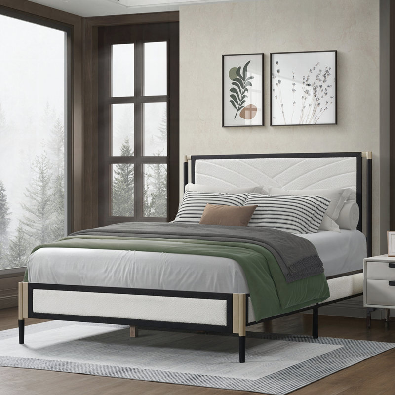 Lit plateforme avec tête de lit en tissu Boucle, Grand
