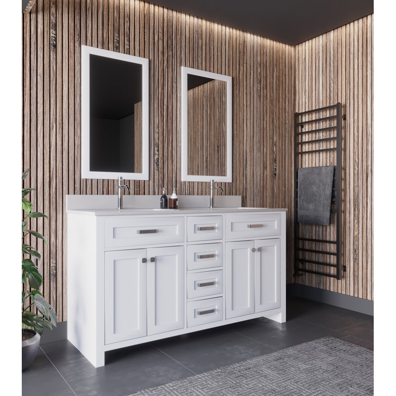 Ensemble de meuble-lavabo double 59 po avec miroir Christhilde, Blanc