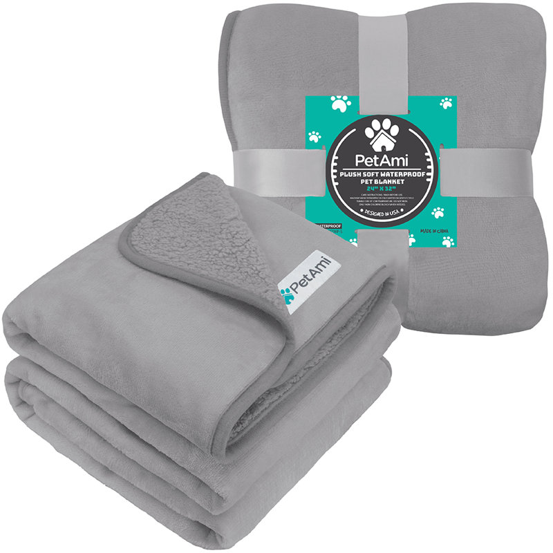 Small Light Gray Waterproof Sherpa Fleece Pet Blanket