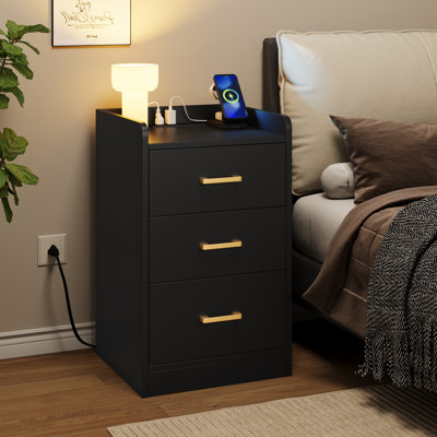 Bettylee Nightstand with Charging Station, 3 Drawer Nightstand by Wade Logan