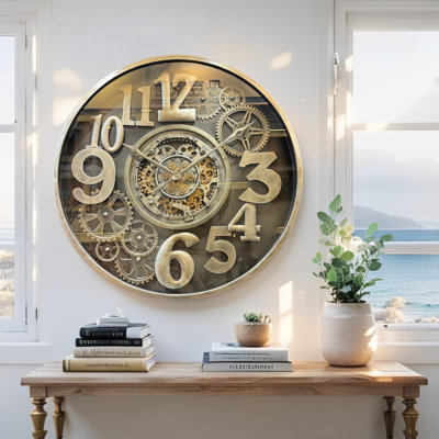 THE GEARS CLOCK Wall Clock with Real Moving Gears MO-LI_ 40 in Round FONTVIELLE