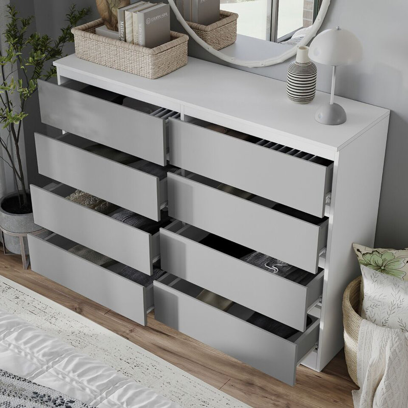 Sinahi 120 cm W Chest of Drawers, White Carcass/Grey