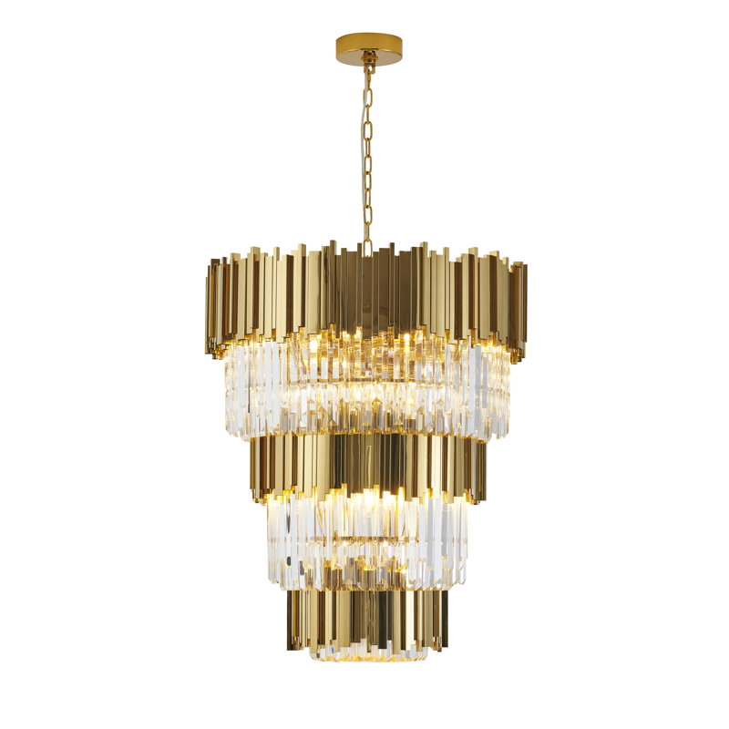 Lustre transitionnel or 18 lumières avec cristal, Or