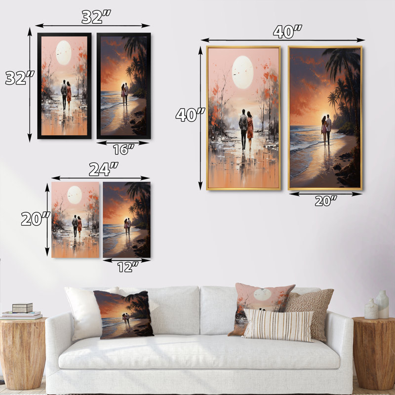 «Couple marchant sur la plage» 2 pièces, Toile tendue, H 20 po x l 24 po