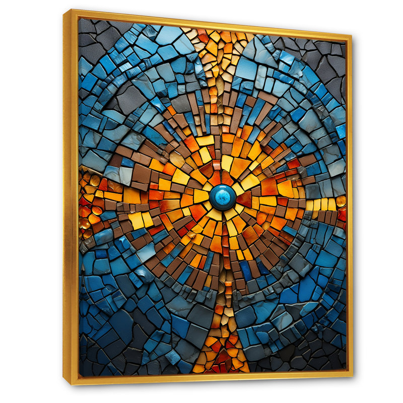 Carreaux de mosaïque bleue 1 - décoration murale mosaïque bohème, H 20 po x l 12 po x P 1 po, Cadre flottant doré