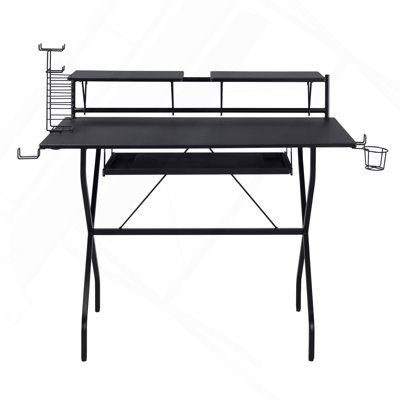 Bureau d'ordinateur noir avec plateau pour clavier