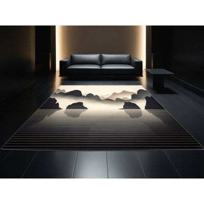 Machine Washable Paitlyn Ha Long Bay Vietnam Contemporary Ombre Rug in Gray – Gray Binding