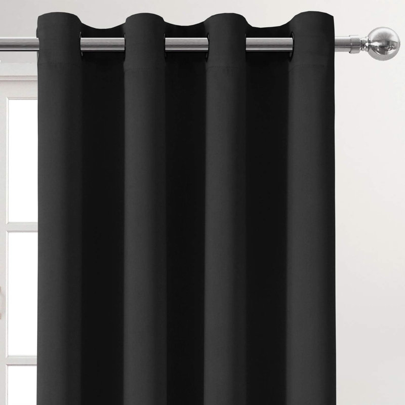 2 Thick Panels Room Darkening Blackout Curtains, Thermal Insulated Block Out Light Grommet Drapes, Black, 38" W x 72" L