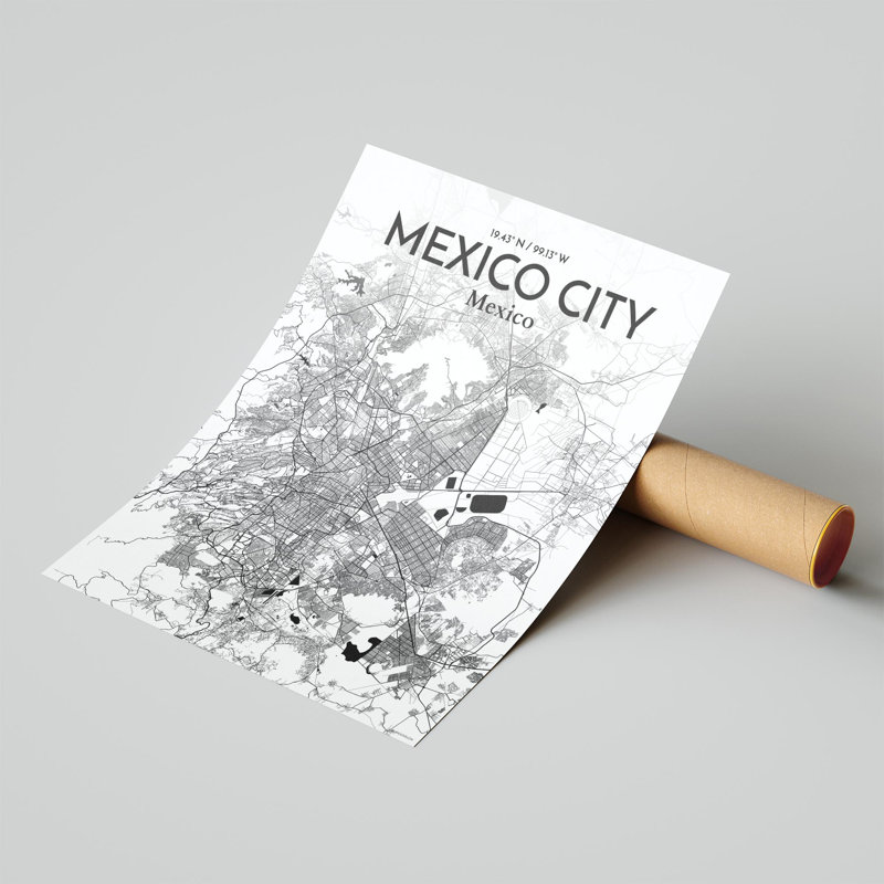 «Mexico City Map», impression, Noir / blanc, H 20 po x l 16 po