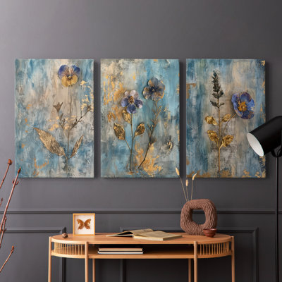 Étude florale, série XVII, ensemble de 3 toiles tendues avec châssis, prête à être accrochée
