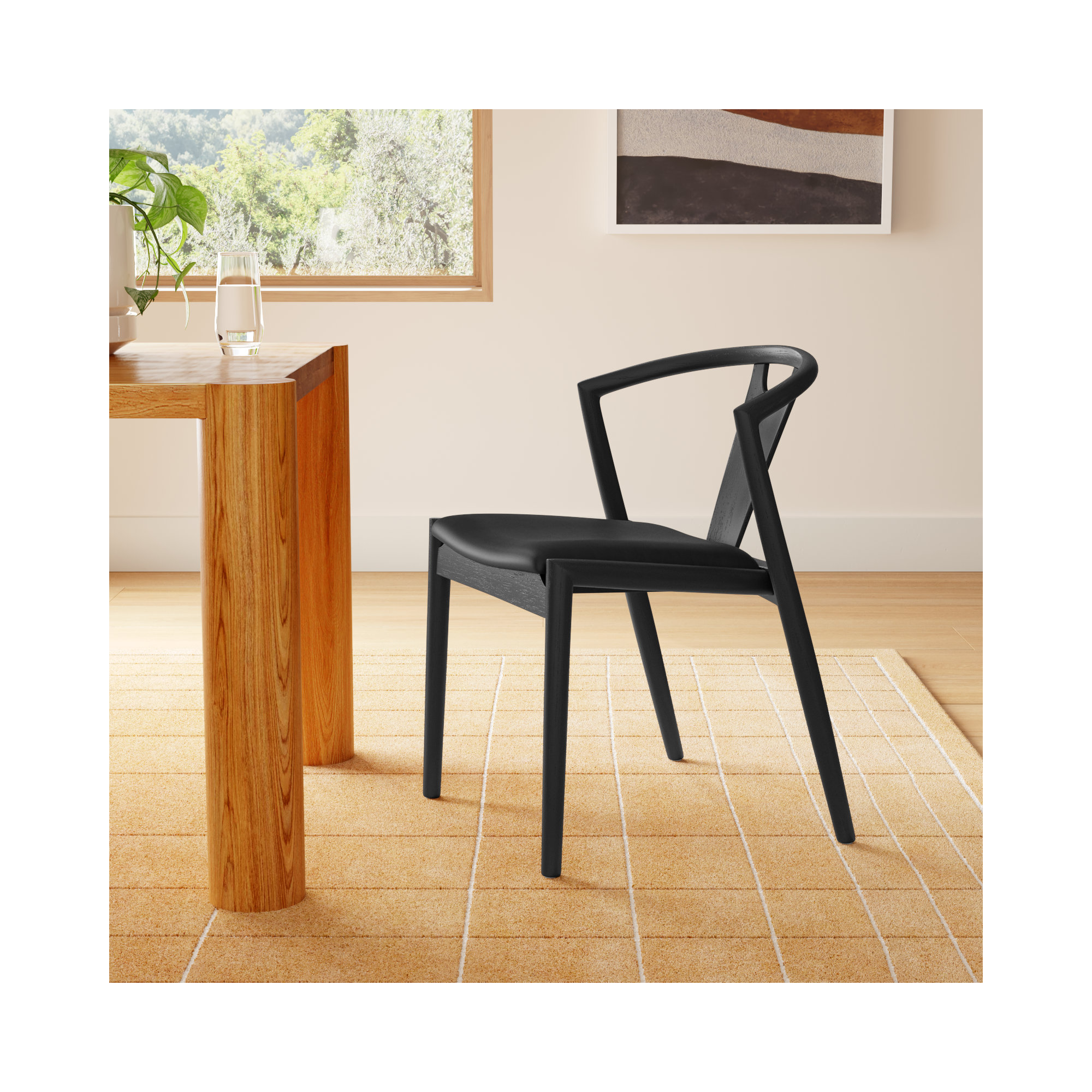 Ambra Vegan Leather Dining Chair, Black Faux Leather, 1