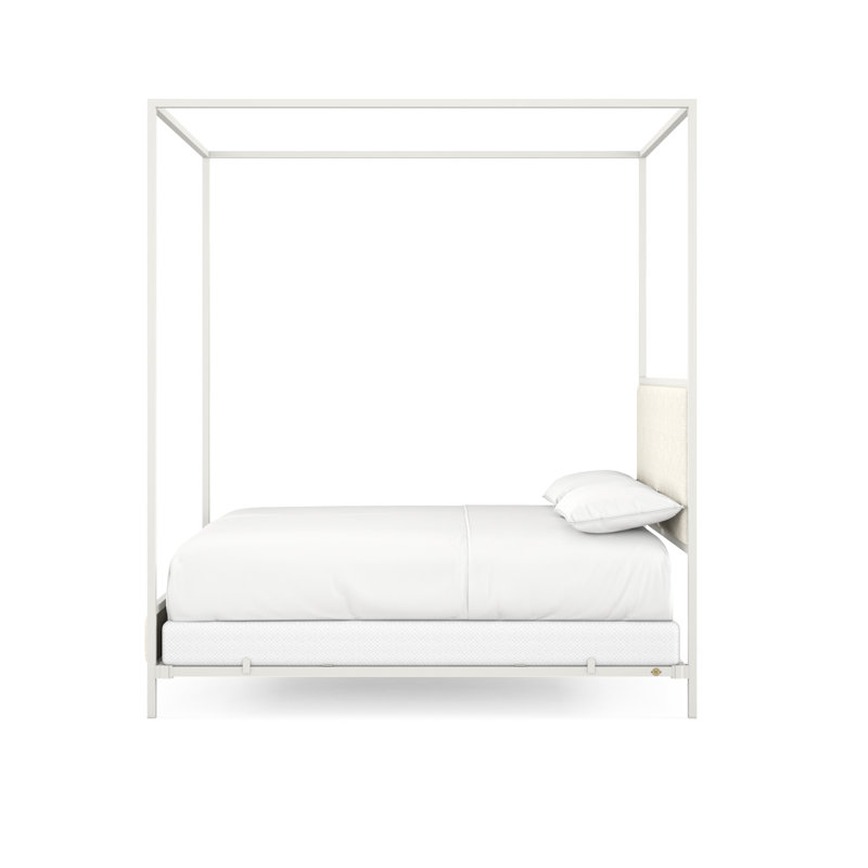 340 Modern Classic Canopy Bed | Complete Canopy, Matte White, Queen