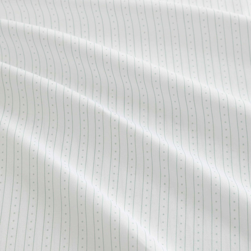 Martha Stewart Cotton Percale  Sheet Set, King Sheet Set with 2 Pillowcases, Dottie Stripe Green