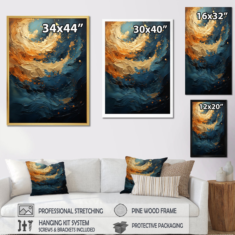 Art mural sur toile Golden Sapphire Surge III - Abstract Spirals, H 32 po x l 16 po, Toile tendue