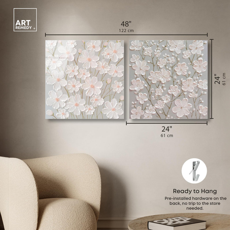 Neutral Serenity Floral Art , H 24 po x l 48 po