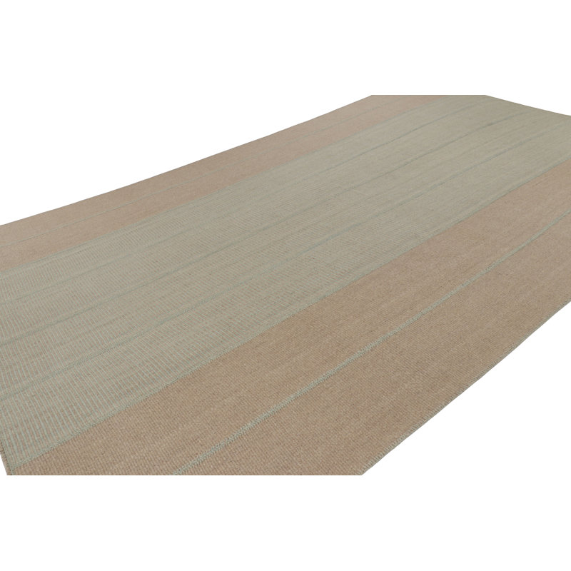 Rug & Kilim’S Oversized Modern Kilim With Textural Beige And Mint Green Stripes