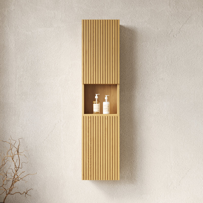 Oak Cabinet For Living Room - 59" Tall Narrow Bathroom With Doors And Shelves Wall Mounted In Practical Function