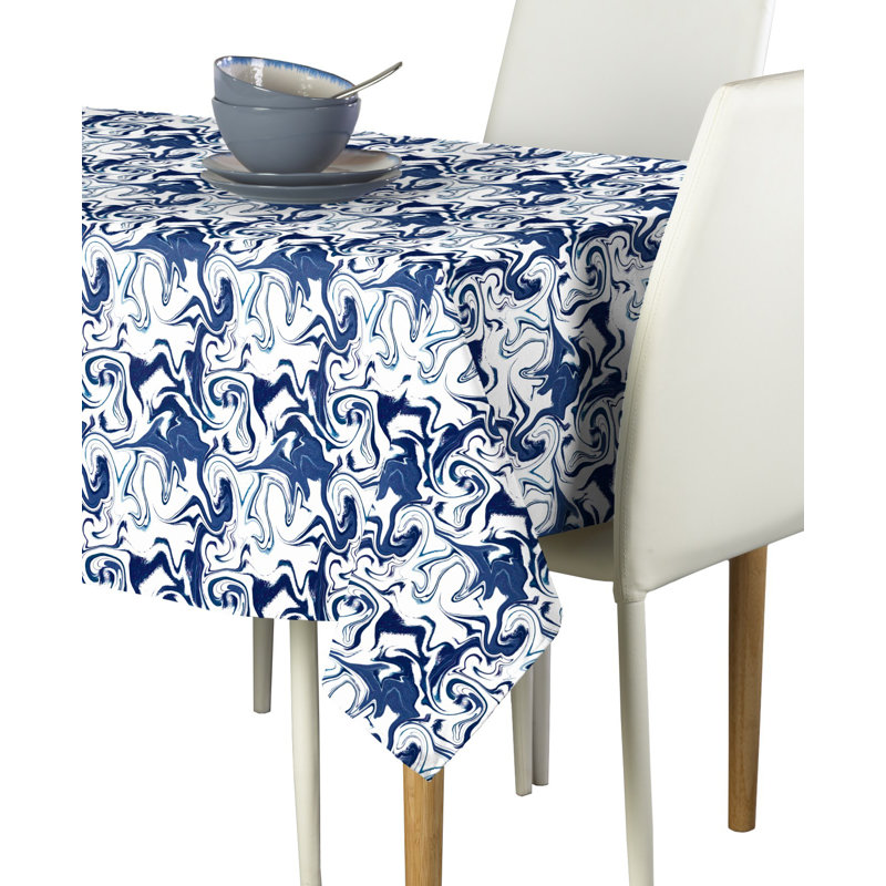 Longe Abstract Tablecloth, 104" L x 60" W, Blue