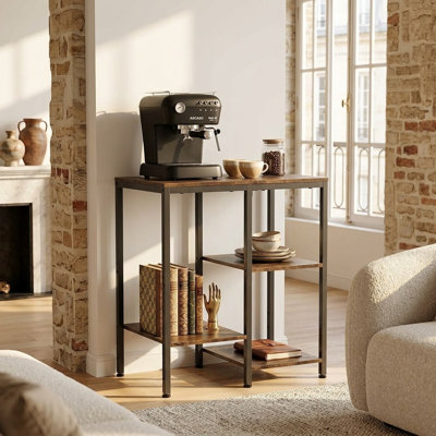 Rustic Brown 4-Tier Adjustable Kitchen Microwave & Storage Stand
