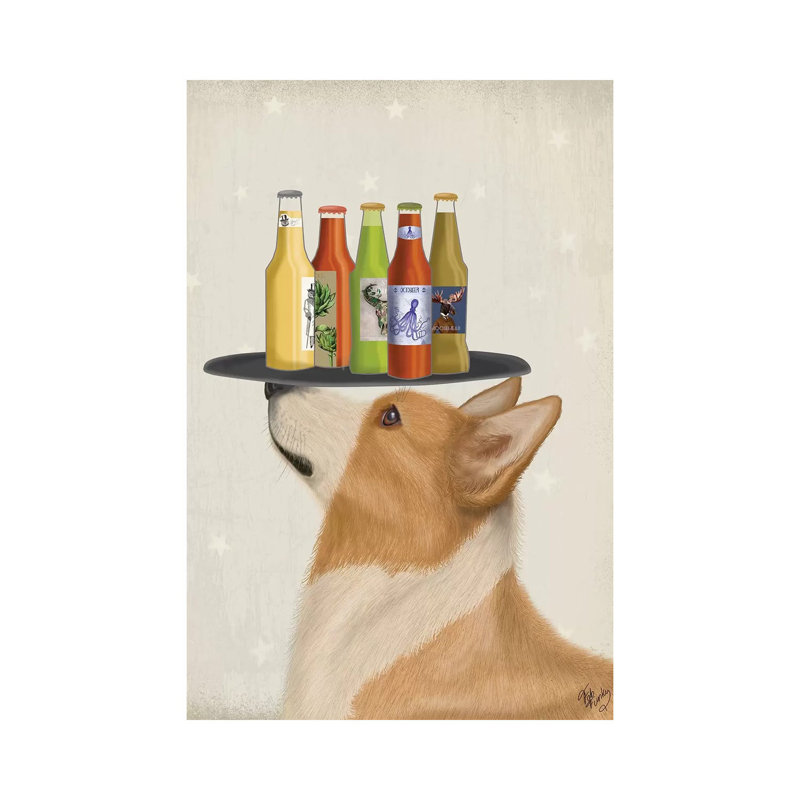 Corgi Tan White Beer Lover by Fab Funky - Wrapped Canvas Gallery-Wrapped Canvas Giclée, 20.32 cm H x 30.48 cm W